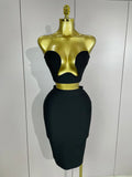 Women Sexy Strapless Backless Black Bandage Two Piece Suit Celebrity Designer Fashion Birthday Gown Evening Prom Costume black