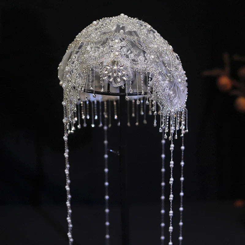 Flower Lace Headbands Hairbands Pearl Rhinestones Headpieces Headwear For Brides Women Bridal Jewelry Wedding Hair Accessories