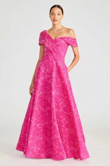 Fuchsia Off-Shoulder A-Line Sleeveless Floor-Length Prom Dress Elegant Wedding Gown As Picture