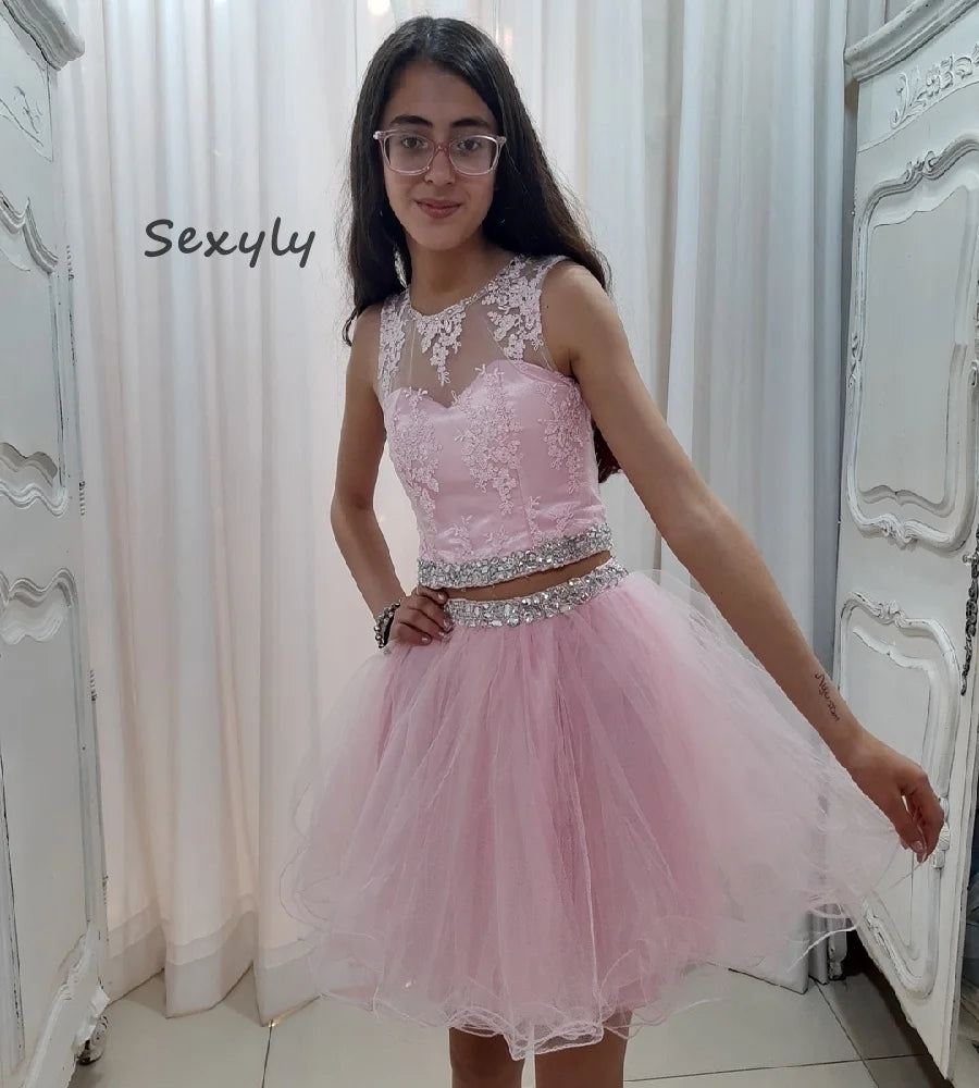 Elegant 2 In1Pink Quinceanera Dresses Detachable Skirt 2025 Beaded Lace Short Vestido De 15 Años Xv Para Pageant Prom Customized