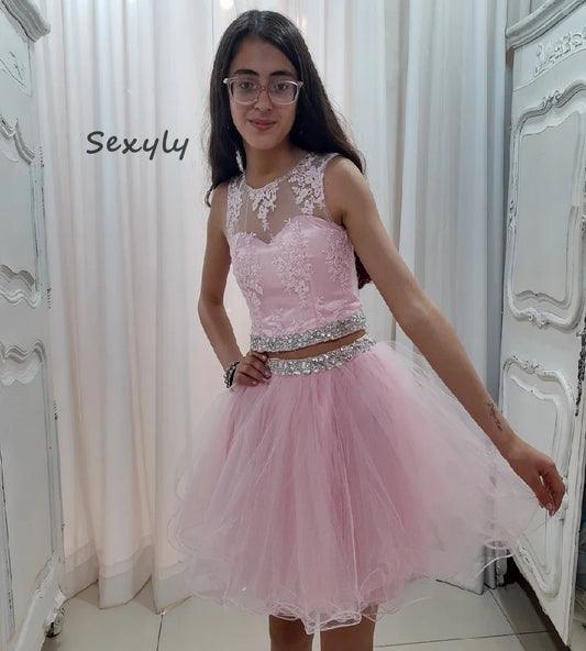 Elegant 2 In1Pink Quinceanera Dresses Detachable Skirt 2025 Beaded Lace Short Vestido De 15 Años Xv Para Pageant Prom Customized