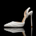 Luxury Handmade Full Pearls Wedding Women Pumps Elegant Pointed toe Slingbacks high heels Fashion Summer Party Bridal Shoes White