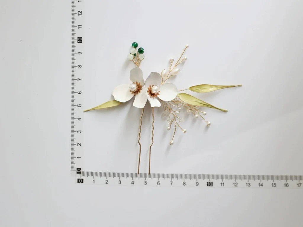 Bridal Jewelry Imitation Pearl Hairpin Gold Color Head Piece For Brides Women Flower Leaf Hair Comb Pin Clip Wedding Accessories b