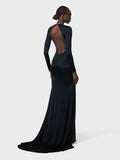 Elegant Solid Women Long Sleeved Floor Length Dress Sexy Party Backless Slim Female Maxi Dresses Summer Chic Lady Robe