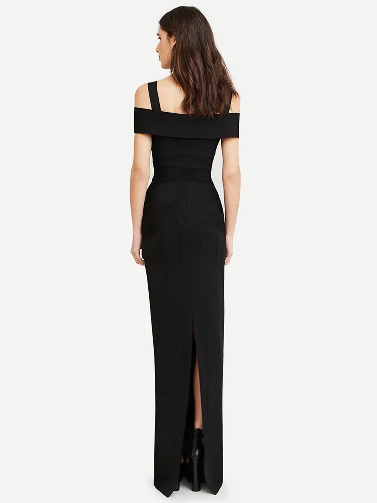 Sexy Women's Hollow Design Bandage Dress Spaghetti Strap Shoulder Sleeve Bodycon Long Dress Cocktail Evening Party Vestidos