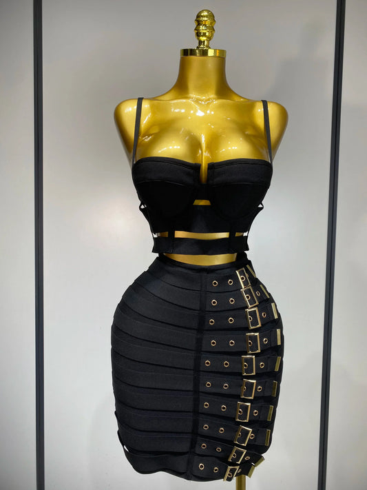 Women Sexy Black Cut Out Bodycon Bandage Skirt Two Piece Set Celebrity High Streeet Evening Birthday Club Party Outfits black