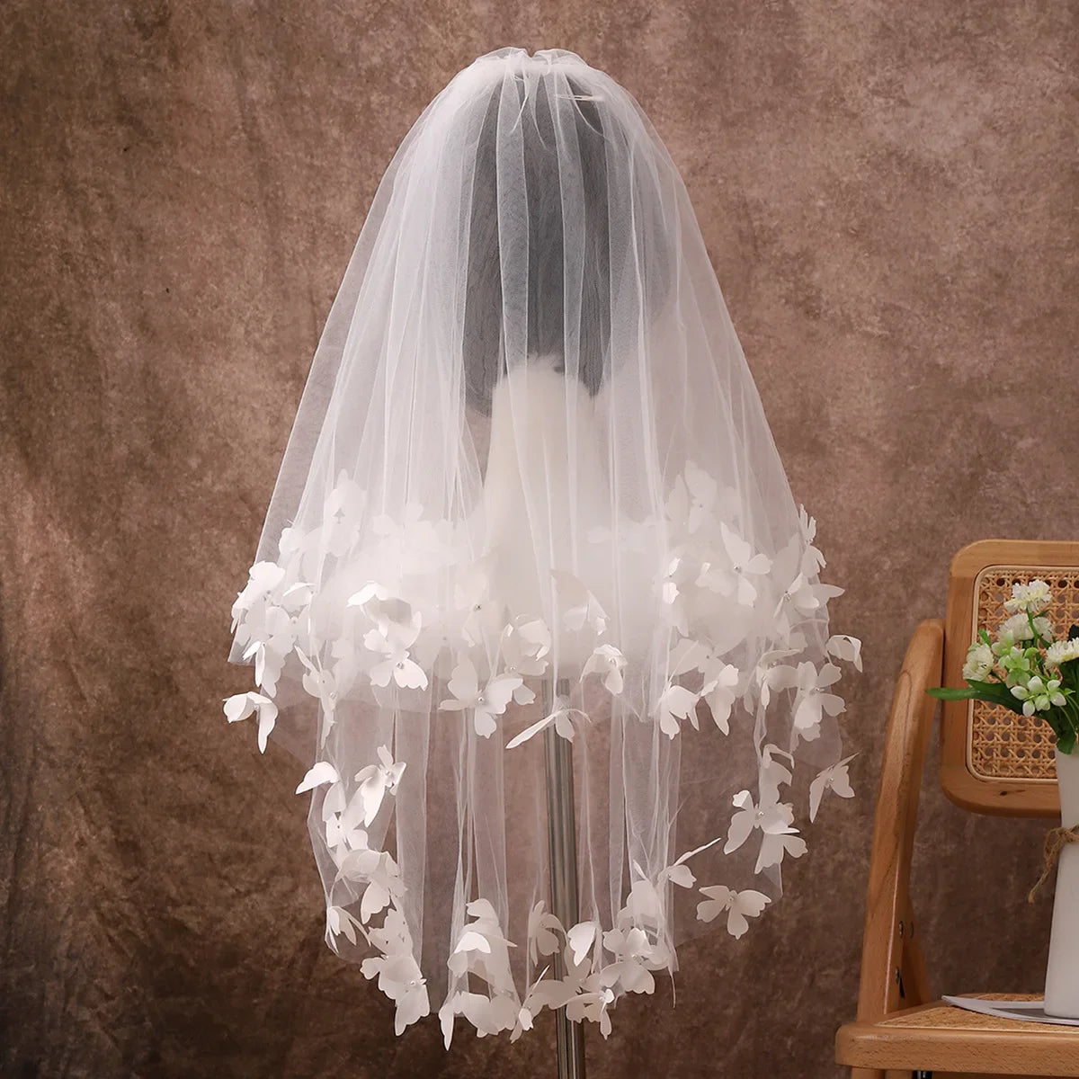 Butterfly Pearl Bridal Veil Lace Wedding Veils For Evening Dinner Party Dress Women Girl Gift Hair Accessories Brides Jewelry