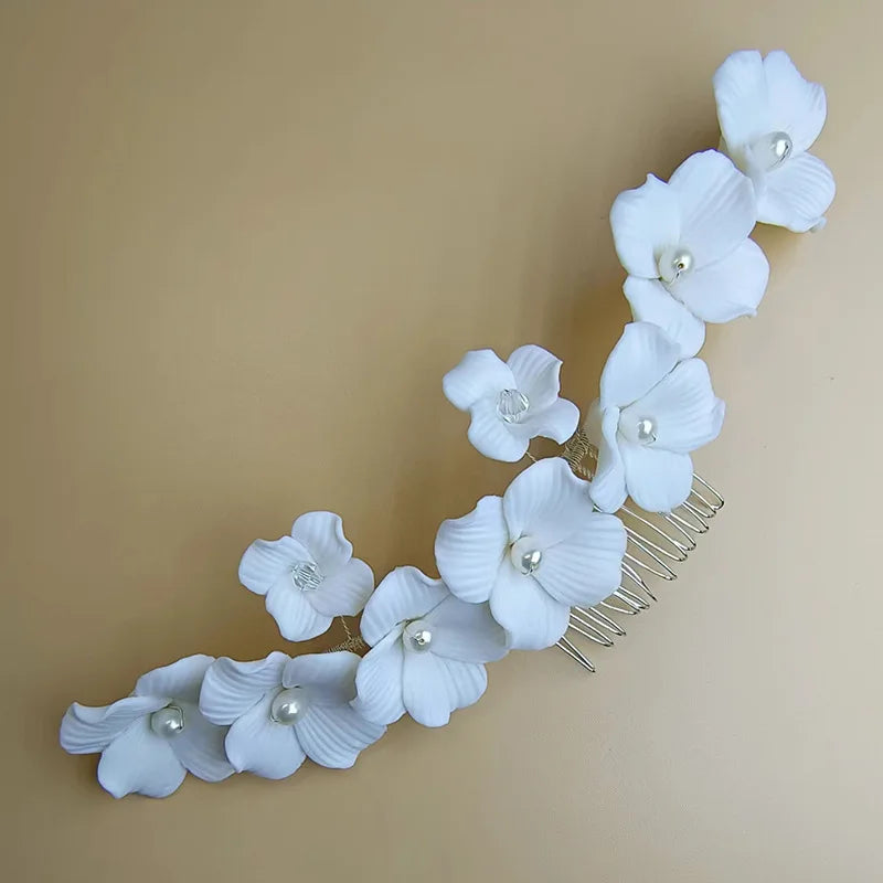 Porcelain Flower Hair Comb Clip Pin Pearl Hairpin For Brides Party Gift Floral Head Pieces Wedding Accessories Bridal Jewelry big