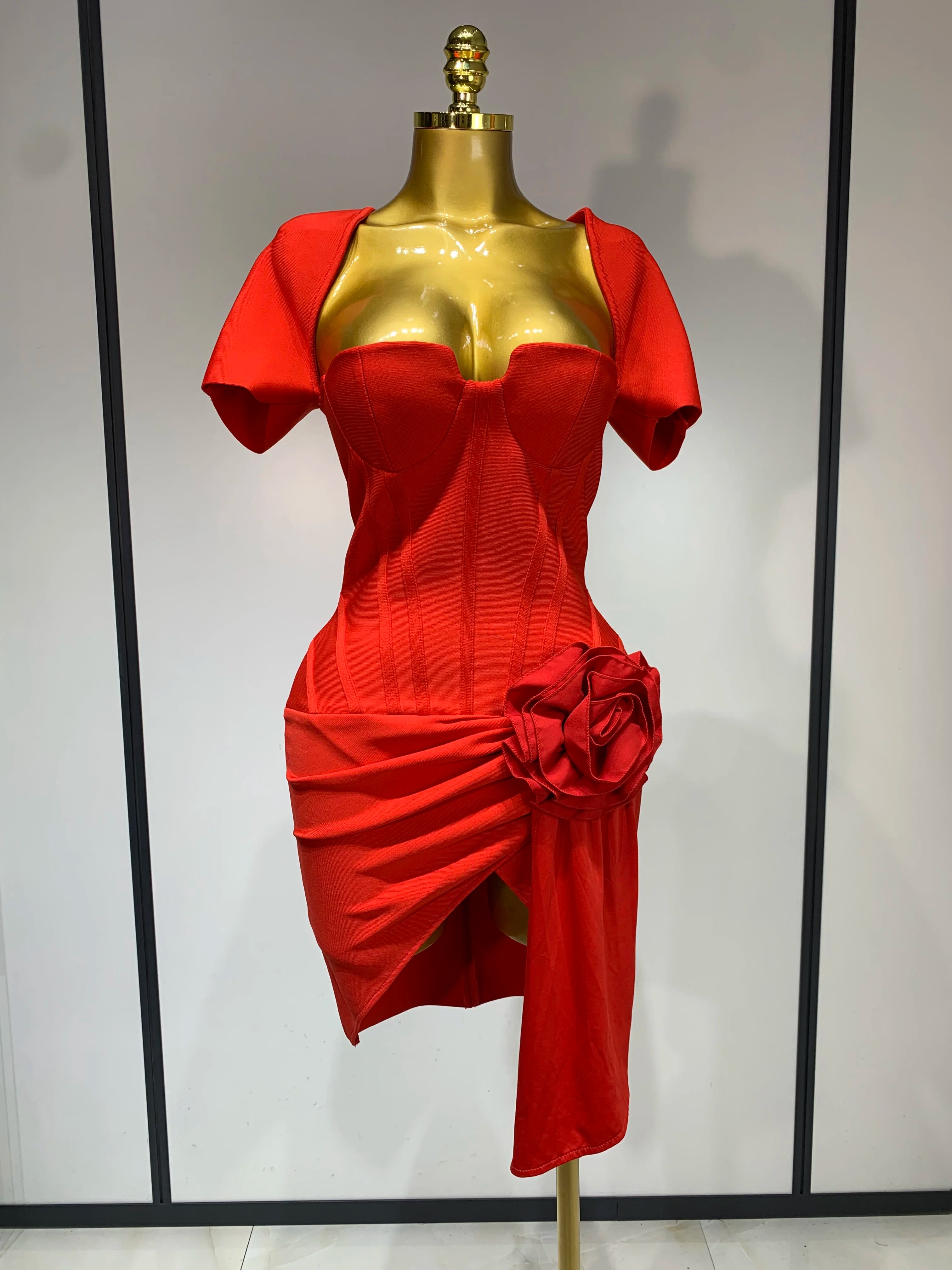 Women Sexy Short Sleeve Square Collar Bodycon Mini Bandage Dress Celeb