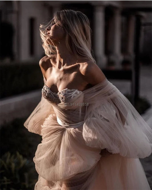 Exquisite Sweetheart Neckline Wedding Dresses Off The Shoulder Lace Appliques Sweep Train Bridal Gowns Vestido De Noiva