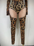 Women Stretch Leopard Print Sexy Bodycon Jumpsuit Bar Nightclub Singer Dancer Luxury Diamond Stage Performance Outfit