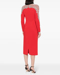 Luxury Black Red Color Women Long Sleeve Beading Handmake Slim Mid-calf Dress Elegant Evening Party Cocktail Outfit Vestido