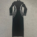 Black White Color Women Long Sleeve Shinning Rhinestones Bodycon Long Bandage Dress Evening Party Celebrate Outfit Vestido black