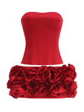 2024 Sexy Women'S Floral Mini Skirt Set Strapless Sleeveless Fishbone Backless Drawstring Vest+Mini Skirt Two-Piece Set