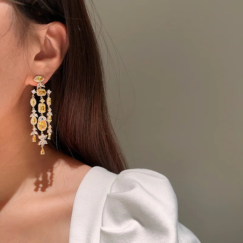Yellow Green AAA Zircon Bridal Earrings CZ Cubic Zirconia Wedding Earring For Brides Accessories Women Gift Dinner Party Jewelry