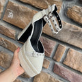 Luxury Handmade Full Pearls Beaded Ankle Strap Women Pumps Fashion Metal Buckle Platform Wedges High heels Party Wedding Shoes