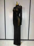 Sparkly Luxury Rhinstones Long Sleeve Elegant Party Dress Women Performance Stage Outfit Evening Birthday Prom Gown