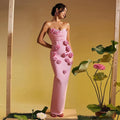 Pink Red Women Sexy Strapless Florlas Bodycon Bandage Long Dress Celebrate Nightclub Party Birthday Fashion Dress Outfit Pink