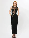 Elegant Mesh Patchwork Sleeveless Bodycon Party Club Evening Dress Sexy Bodycon Perspective Vestido Summer Clothing