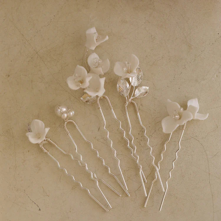 Wedding Accessories Porcelain Flower Hair Pin Clip Silver Color Head Piece For Brides Women Bridesmaids Hairpin Bridal Jewelry
