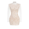 Spring Women Long Sleeve Sexy Lace Bodycon Mini Dress Elegant Evening Party Runway Fashion Birthday Cocktail Outfit