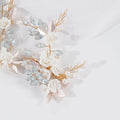 Porcelain Flower Hair Clip Pin Pearl Opal Hairpin Brides Women Vintage Gold Color Headpieces Wedding Accessories Bridal Jewelry