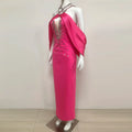 New Women Celebrity Sexy Key Hole Beading Diamonds Pink Maxi Long Bodycon Bandage Dress Elegant Evening Club Party Dress