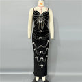 Black Color Women Sleeveless Sexy V-Neck Shinning Diamond Chain Bodycon Long Bandage Dress Evening Party Celebrate Outfit black