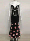 Sexy Off Shoulder 3D Flowers Bandage Mermaid Dresses Womens Strapless Evening Party Formal Long Dress Birthday Prom Vestidos
