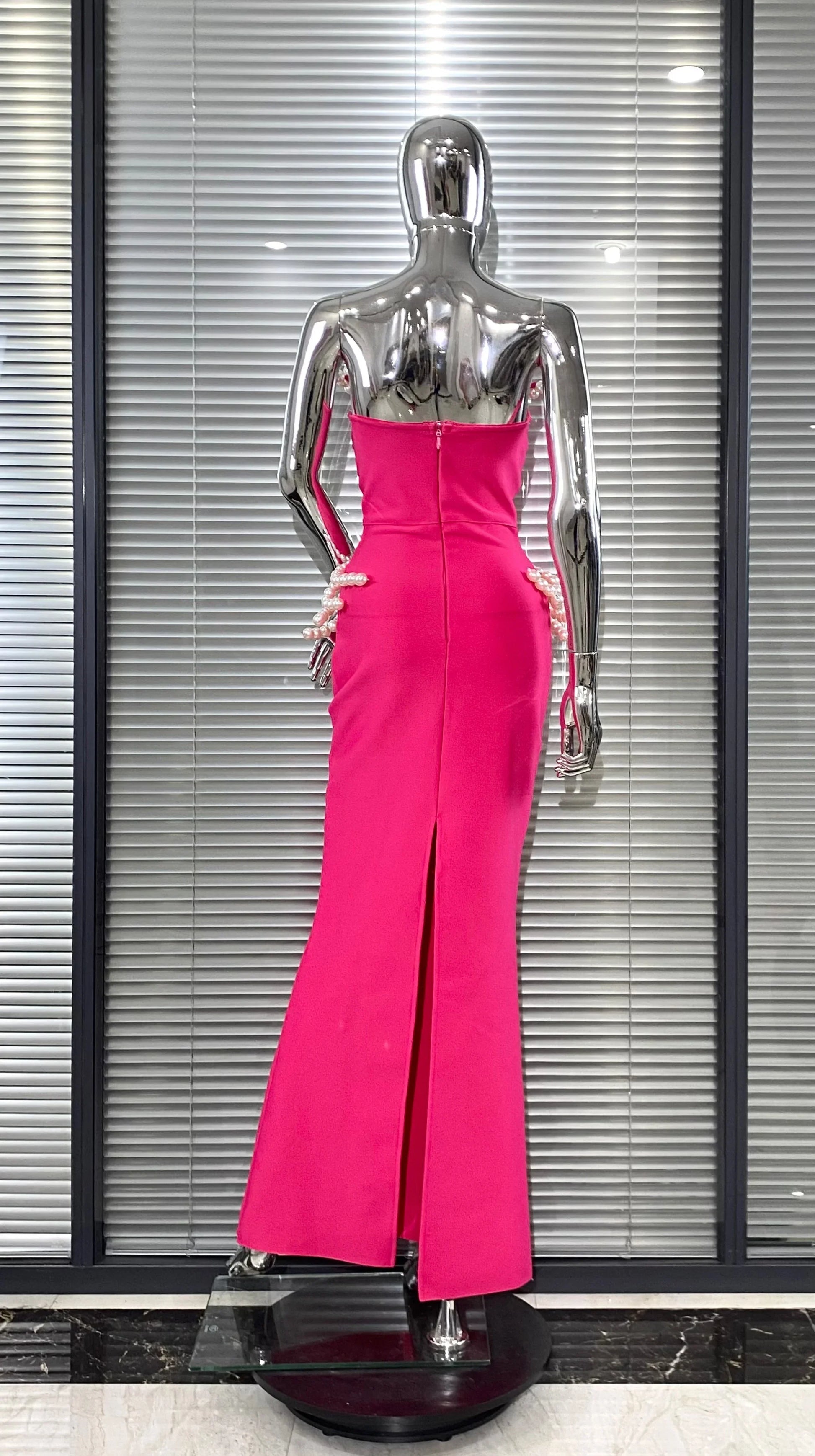 Luxury Pearl Geometric Design Strapless Package Hips Bandage Long Dress Elegant Woman Party Dress Celebrity Party Vestido