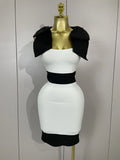 Sexy Bow Tie Black White Patchwork Bodycon Bandage Dress Women Celebrity Elegant Evening Club Party Birthday Dresses black