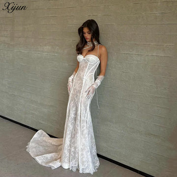 Luxury Strapless Mermaid Wedding Dresses Sexy Sweetheart Lace Bridal Gown Floor Length Corset Bride Dress With Train