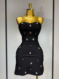 Women Sexy Strapless Colorful Crystal Bodycon Mini Bandage Dress New Spring Elegant Party Celebrate Birthday Outfit black