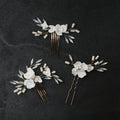 Bridal Jewelry Porcelain Flower Hair Combs Pins Clips Opal Hairpins Bride Bridesmaids Gold Color Head Pieces Wedding Accessories a