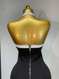 Women Fashion Celebrity Sexy Backless Rose Flower Midi Black Jacquard Bandage Dress Elegant Evening Club Party Dresses