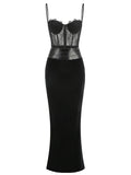 Black Color Women Sleeveless Sexy Strap Lace Bodycon Long Dress Valentine's Day Celebrate Birthday Vacation Outfit Vestido