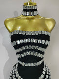 Women Sexy Backless Strapless Black Beading Long Bandage Bodycon Dress Celebrity Elegant Evening Luxury Birthday Dresses
