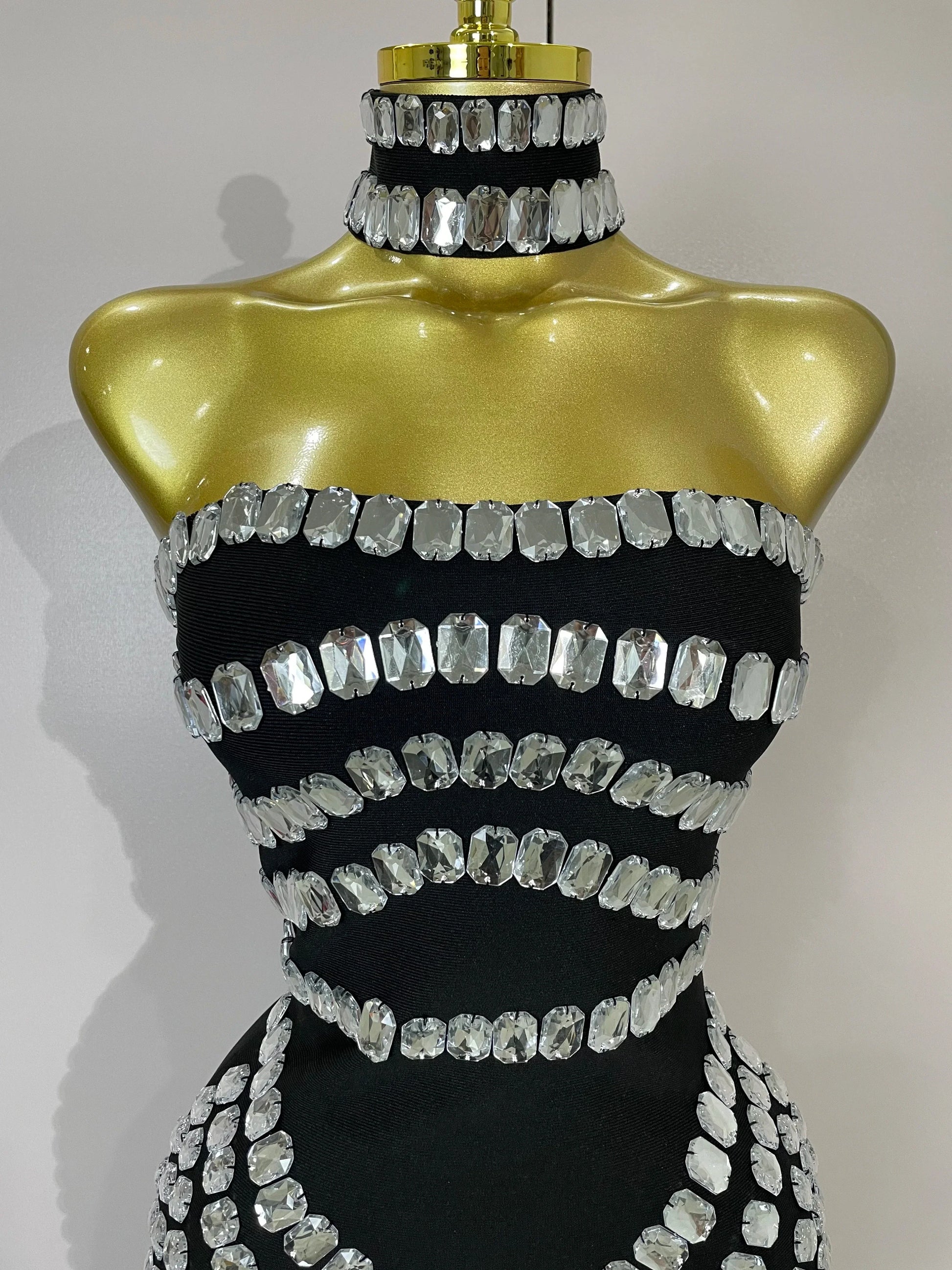 Women Sexy Backless Strapless Black Beading Long Bandage Bodycon Dress Celebrity Elegant Evening Luxury Birthday Dresses