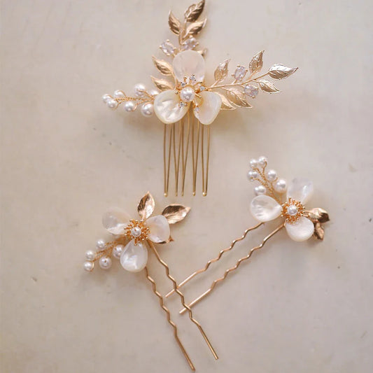 Wedding Accessories Flower Head Pieces Vintage Gold Silver Color Hair Pins Comb Bride Pearl Rhinestones Hairpins Bridal Jewelry