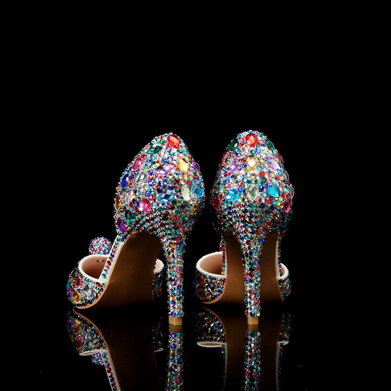 Luxury Rhinestones Colorful Crystal Women Pumps Elegant Pointed toe Wedding Stiletto High heels Fashion Party Prom Bridal Shoes