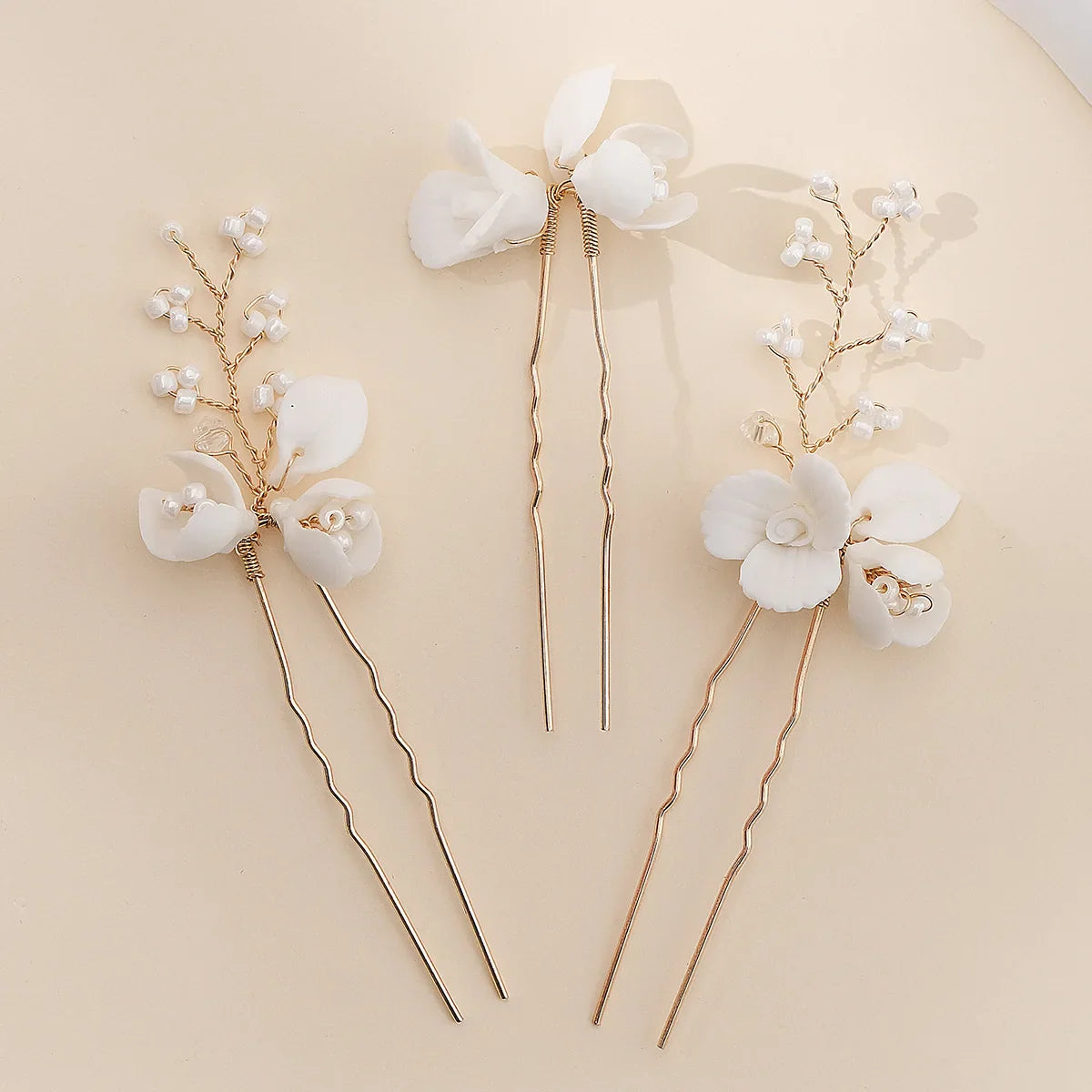 Bridal Jewelry Gold Color Hair Pin Clip Porcelain Flower Hairpin For Bride Bridesmaids Women Gift Head Piece Wedding Accessories