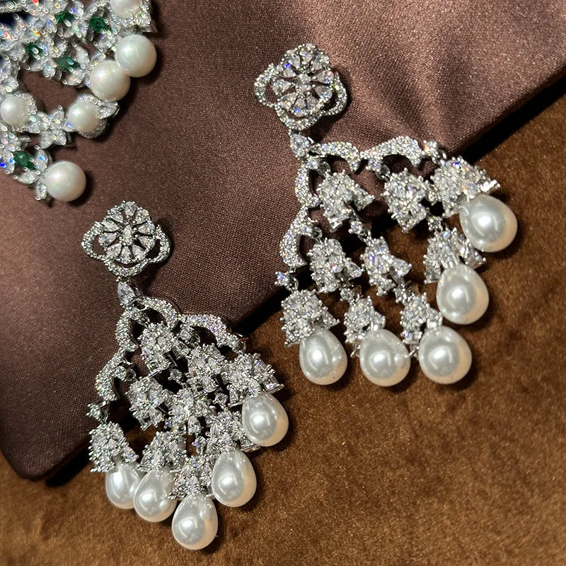 Pearl AAA Zircon Bridal Earrings Cubic Zirconia Wedding Earring For Brides Bridesmaids Accessories Women Prom Jewelry
