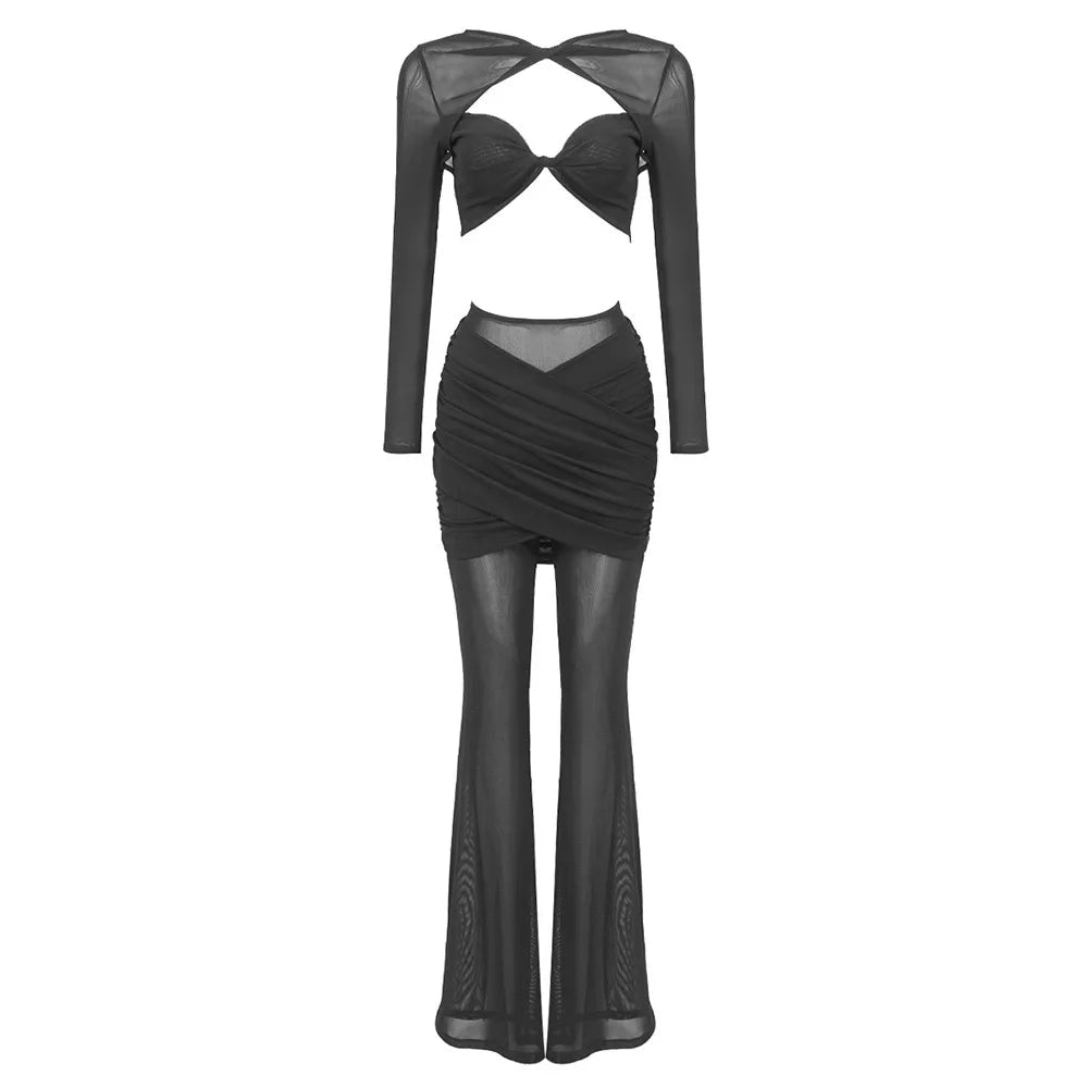 Sexy Hollowed-Out See-Through Suit Pants Tight Fashion Women's Suit