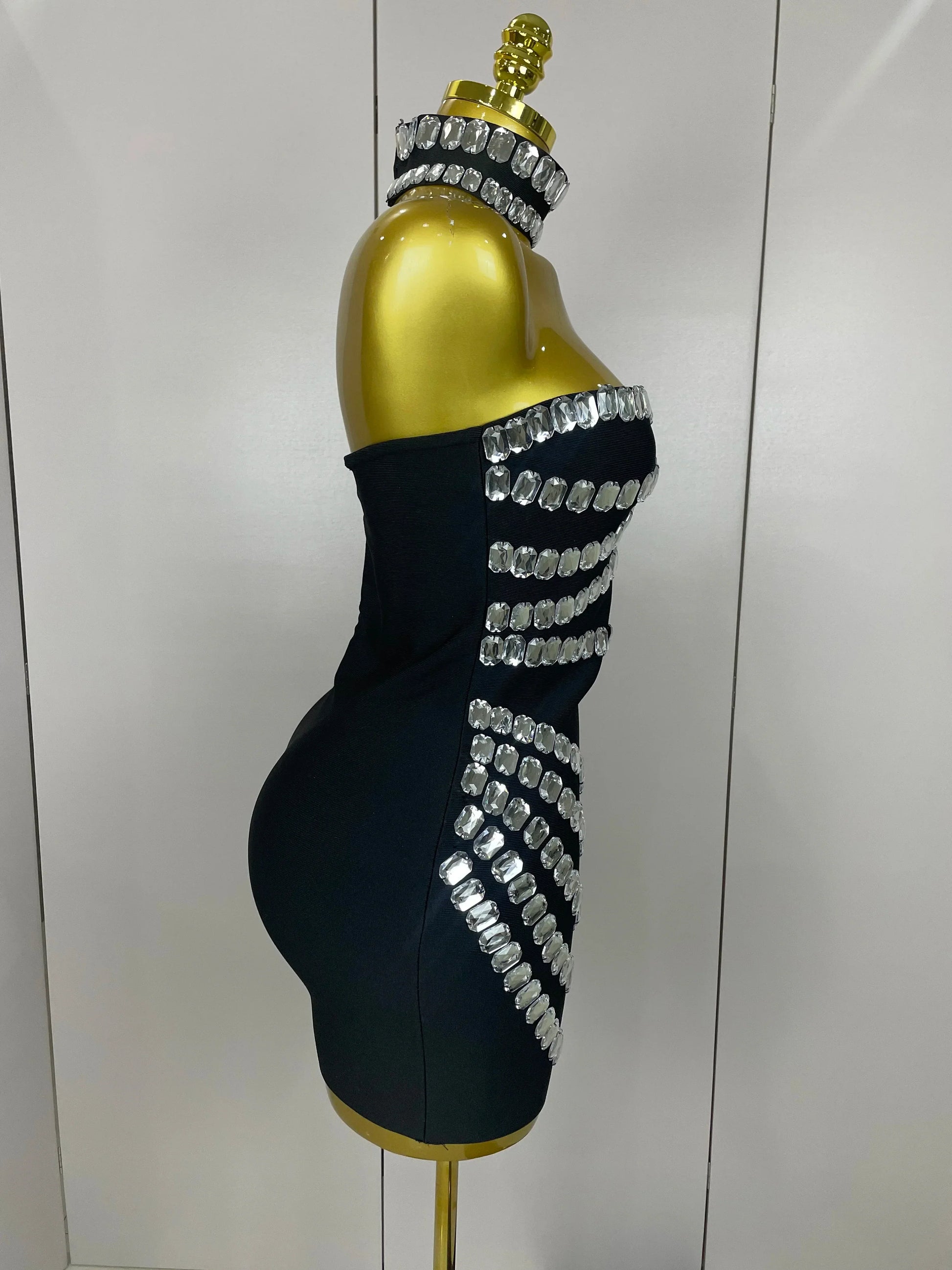 Women Sparkly Rhinestones Bodycon Strapless Mini Bandage Dress Backless Fashion Evening Party Club Luxury Birthday Dresses