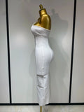 Sexy Sling Backless Crystal Diamonds Chain Bodycon Bandage Dress White Elegant Evening Club Luxury Birthday Party Dresses