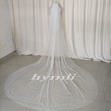 Light Ivory Wedding Veil Pearl Tulle Bridal Veil Metal Comb