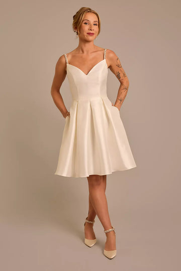 Mikado short dress with crystal straps