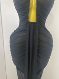 Sexy Sleeveless O-Neck Bodycon Mesh Long Dress Women Hollow Out Celebrate Fashion Show Celebrity Evening Party Club Dress