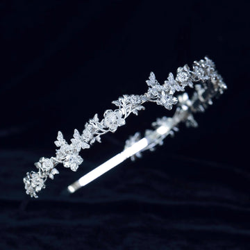 Flower Headband Hairband Tiara Silver Color Headpiece For Bride Zircon Headwear Crown Bridal Hair Jewelry Wedding Accessories a