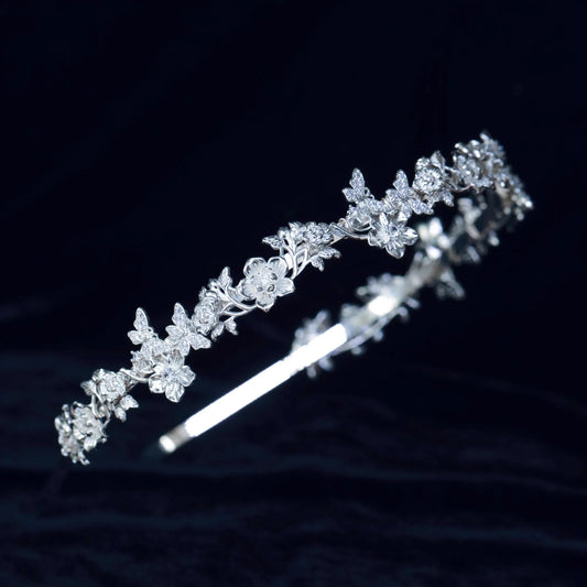 Flower Headband Hairband Tiara Silver Color Headpiece For Bride Zircon Headwear Crown Bridal Hair Jewelry Wedding Accessories a